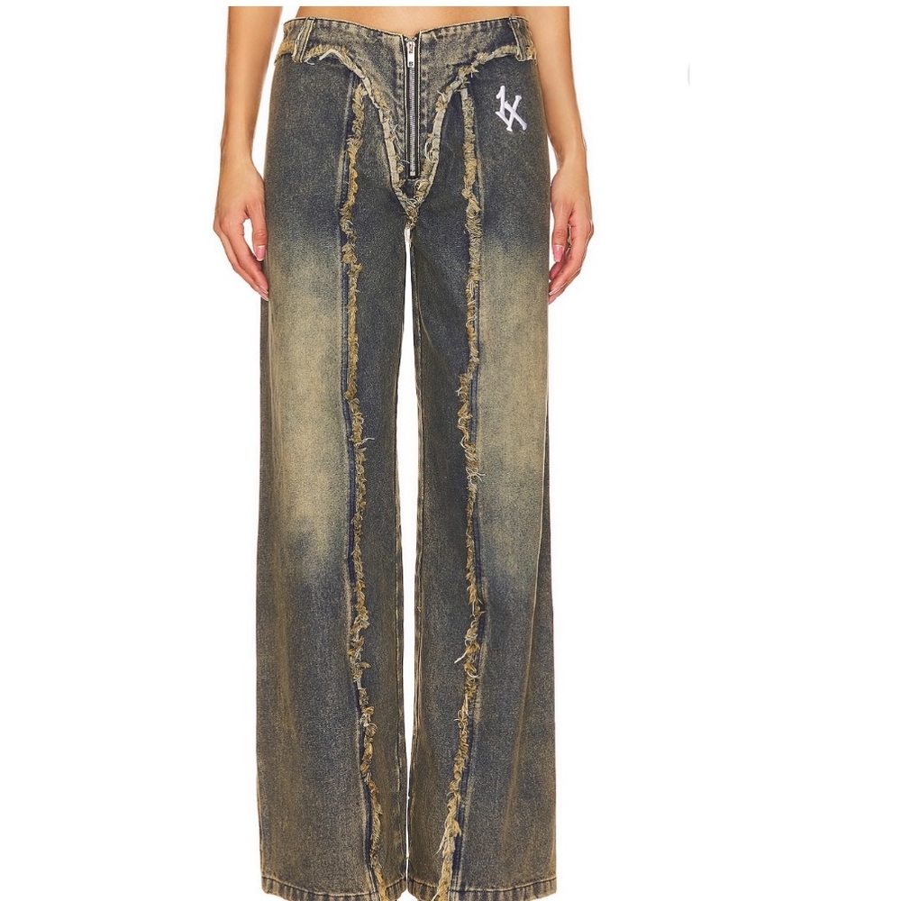 1XBLUE DENIM LOW RISE WIDE LEG BLUE JEAN